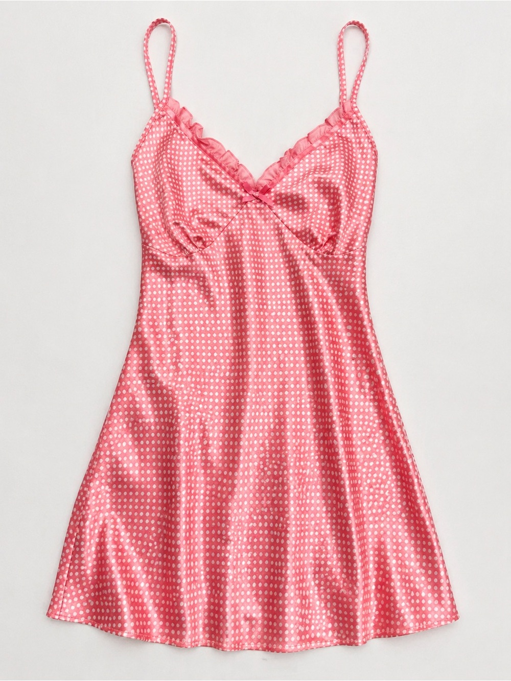 Adonna‎ Pink Polka Dot Satin Slip Dress Nightgown Size M coquette romantic